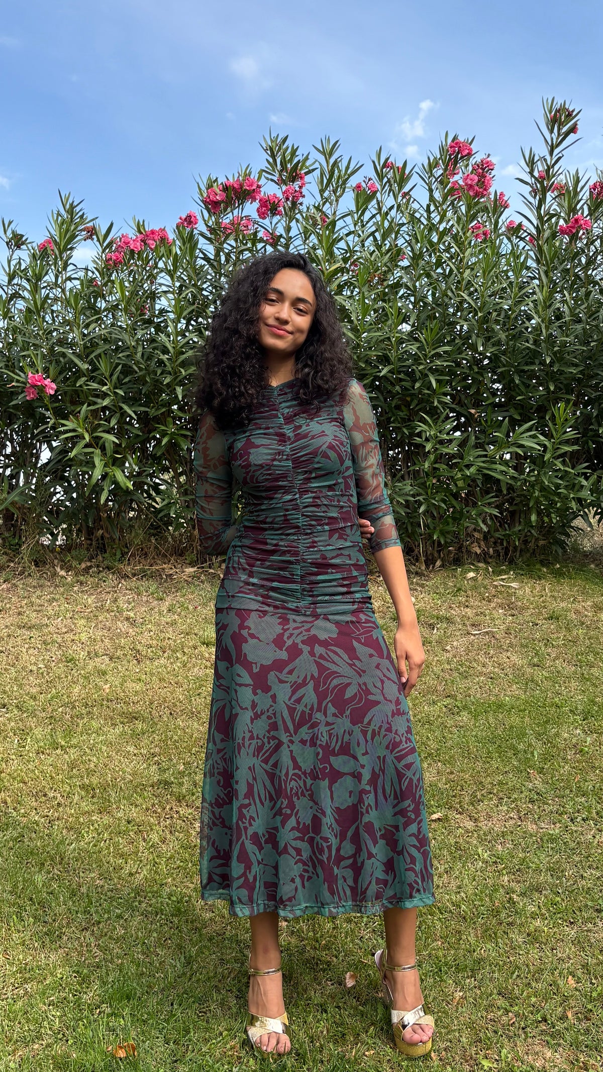 Vestido Rowan Verde/Burdeos